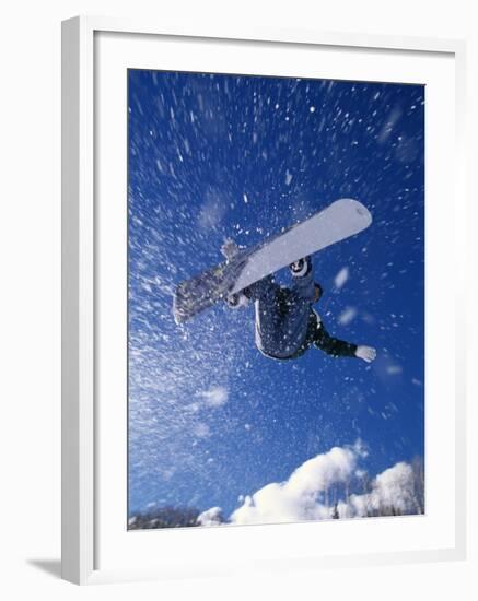 Male Snowboarder Flying Throught the Air-null-Framed Photographic Print