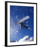 Male Snowboarder Flying Throught the Air-null-Framed Photographic Print