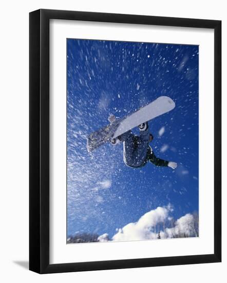 Male Snowboarder Flying Throught the Air-null-Framed Photographic Print