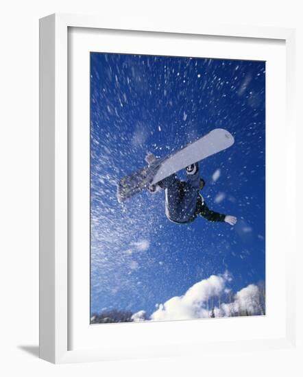 Male Snowboarder Flying Throught the Air-null-Framed Photographic Print