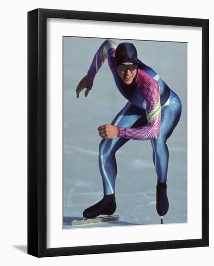 Male Speed Skater in Action at the Start-null-Framed Photographic Print