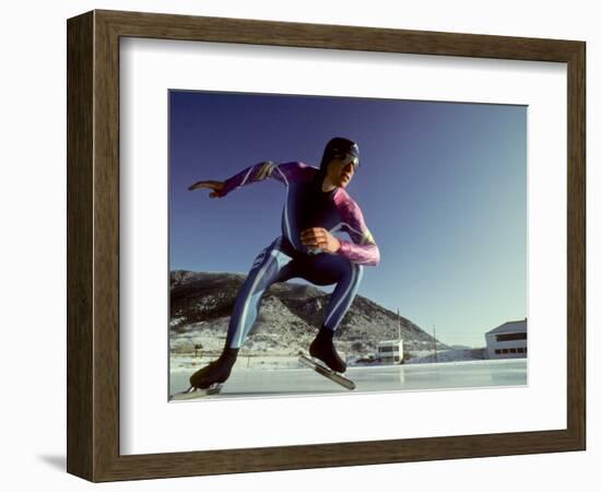 Male Speed Skater in Action at the Start-null-Framed Photographic Print