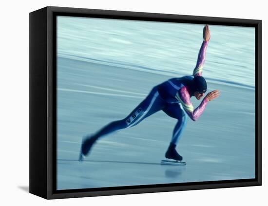 Male Speed Skater in Action-null-Framed Stretched Canvas