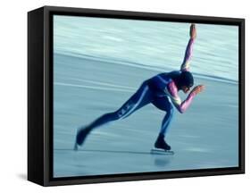 Male Speed Skater in Action-null-Framed Stretched Canvas