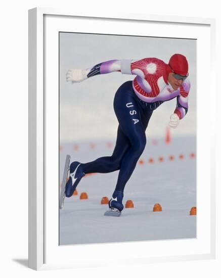 Male Speed Skater in Action-null-Framed Photographic Print