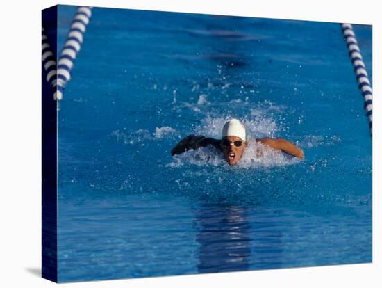 Male Swimmer Competing in a Butterfly Race-null-Stretched Canvas