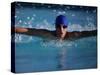 Male Swimmer Competing in Abutterfly Race-null-Stretched Canvas