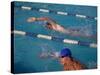 Male Swimmer Competing in Abutterfly Race-null-Stretched Canvas