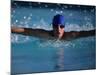 Male Swimmer Competing in Abutterfly Race-null-Mounted Photographic Print