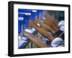 Male Swimmers at the Start of a Backstroke Race-null-Framed Premium Photographic Print