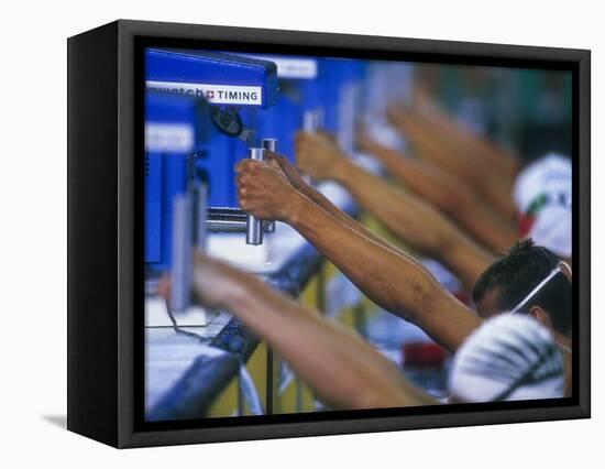 Male Swimmers at the Start of a Backstroke Race-null-Framed Stretched Canvas