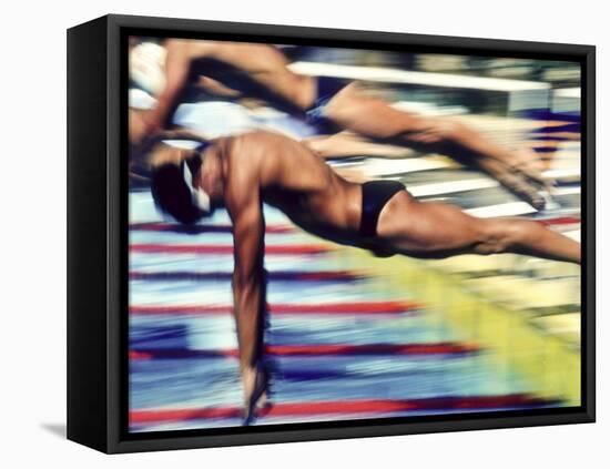 Male Swimmers at the Start of a Race-null-Framed Stretched Canvas