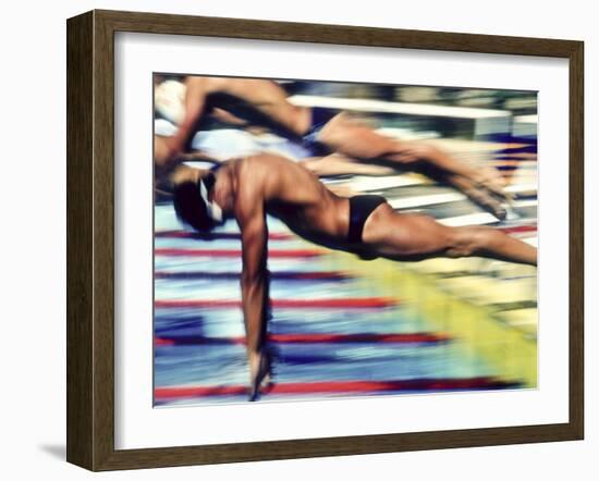 Male Swimmers at the Start of a Race-null-Framed Photographic Print