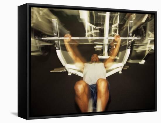 Male Working Out with Wieghts in a Health Club, Rutland, Vermont, USA-Paul Sutton-Framed Stretched Canvas