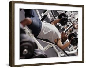 Male Working Out with Wieghts in a Health Club, Rutland, Vermont, USA-Chris Trotman-Framed Photographic Print