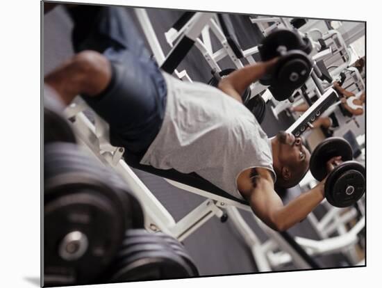 Male Working Out with Wieghts in a Health Club, Rutland, Vermont, USA-Chris Trotman-Mounted Photographic Print