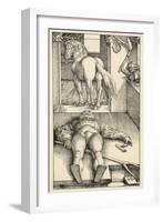 Malevolent Witch Bewitches a Groom in His Stable Before Doing Magic on the Horse-Hans Baldung Grien-Framed Art Print