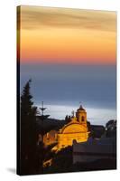 Malfa, church at dusk with sea behind, Sicily, Italy, Mediterranean, Europe-John Miller-Stretched Canvas