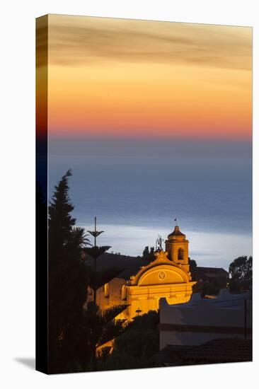 Malfa, church at dusk with sea behind, Sicily, Italy, Mediterranean, Europe-John Miller-Stretched Canvas