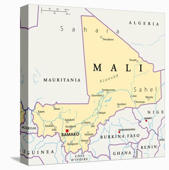 Mali Political Map-Peter Hermes Furian-Stretched Canvas