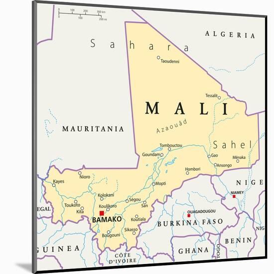 Mali Political Map-Peter Hermes Furian-Mounted Art Print