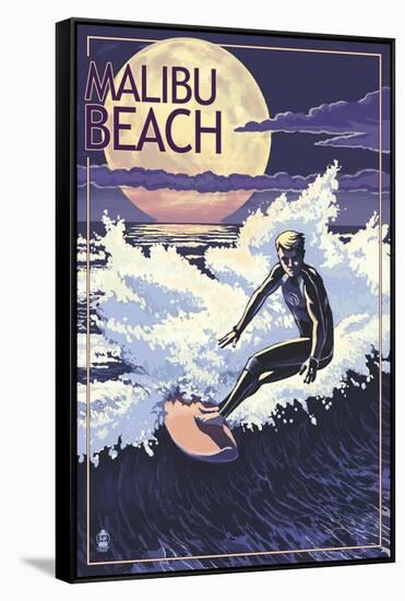 Malibu Beach, California - Woodies Lined Up-Lantern Press-Framed Stretched Canvas