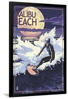 Malibu Beach, California - Woodies Lined Up-Lantern Press-Framed Art Print