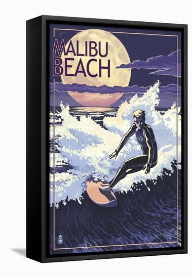 Malibu Beach, California - Woodies Lined Up-Lantern Press-Framed Stretched Canvas