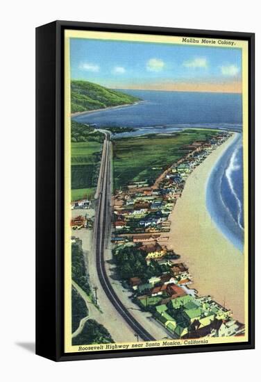 Malibu, California - Aerial View of Beach Homes Along Roosevelt Highway-Lantern Press-Framed Stretched Canvas