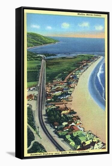 Malibu, California - Aerial View of Beach Homes Along Roosevelt Highway-Lantern Press-Framed Stretched Canvas