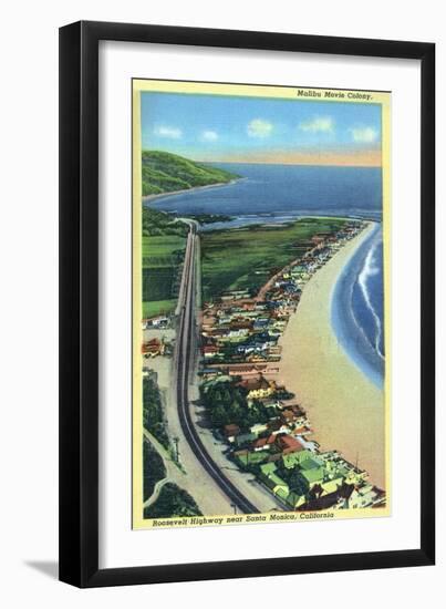 Malibu, California - Aerial View of Beach Homes Along Roosevelt Highway-Lantern Press-Framed Art Print