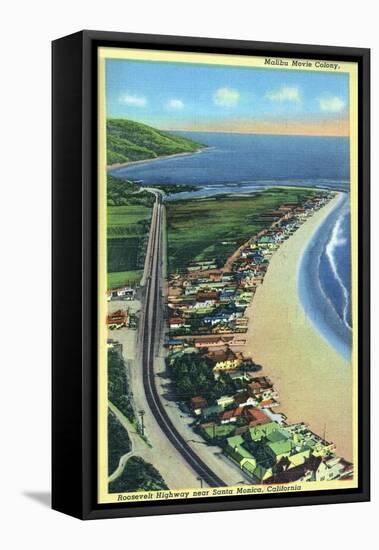 Malibu, California - Aerial View of Beach Homes Along Roosevelt Highway-Lantern Press-Framed Stretched Canvas