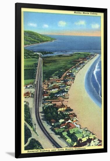 Malibu, California - Aerial View of Beach Homes Along Roosevelt Highway-Lantern Press-Framed Art Print