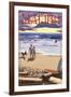 Malibu, California - Beach Scene and Surfers-Lantern Press-Framed Art Print