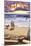 Malibu, California - Beach Scene and Surfers-Lantern Press-Mounted Art Print