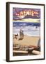 Malibu, California - Beach Scene and Surfers-Lantern Press-Framed Art Print