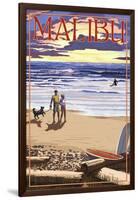 Malibu, California - Beach Scene and Surfers-Lantern Press-Framed Art Print