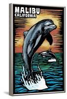 Malibu, California - Dolphin - Scratchboard-Lantern Press-Framed Art Print