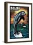 Malibu, California - Dolphin - Scratchboard-Lantern Press-Framed Art Print