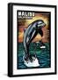 Malibu, California - Dolphin - Scratchboard-Lantern Press-Framed Art Print