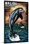 Malibu, California - Dolphin - Scratchboard-Lantern Press-Mounted Art Print