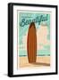 Malibu, California - Life is a Beautiful Ride - Surfboard - Letterpress-Lantern Press-Framed Art Print