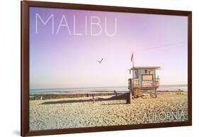 Malibu, California - Lifeguard Shack Sunrise-Lantern Press-Framed Art Print