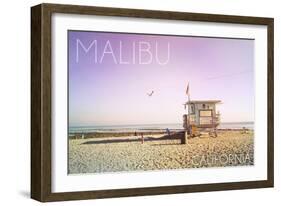 Malibu, California - Lifeguard Shack Sunrise-Lantern Press-Framed Art Print