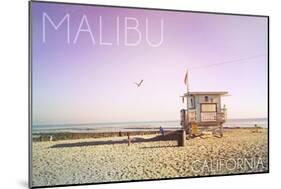Malibu, California - Lifeguard Shack Sunrise-Lantern Press-Mounted Art Print
