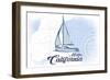 Malibu, California - Sailboat - Blue - Coastal Icon-Lantern Press-Framed Art Print
