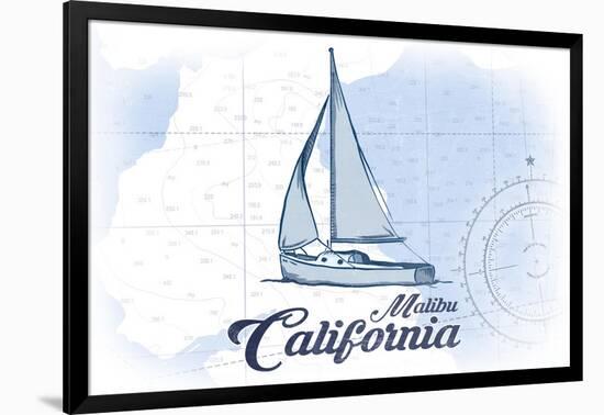 Malibu, California - Sailboat - Blue - Coastal Icon-Lantern Press-Framed Art Print