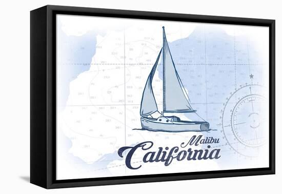 Malibu, California - Sailboat - Blue - Coastal Icon-Lantern Press-Framed Stretched Canvas