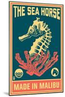 Malibu, California - Seahorse Woodblock (Blue and Pink)-Lantern Press-Mounted Art Print