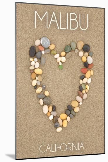 Malibu, California - Stone Heart on Sand-Lantern Press-Mounted Art Print